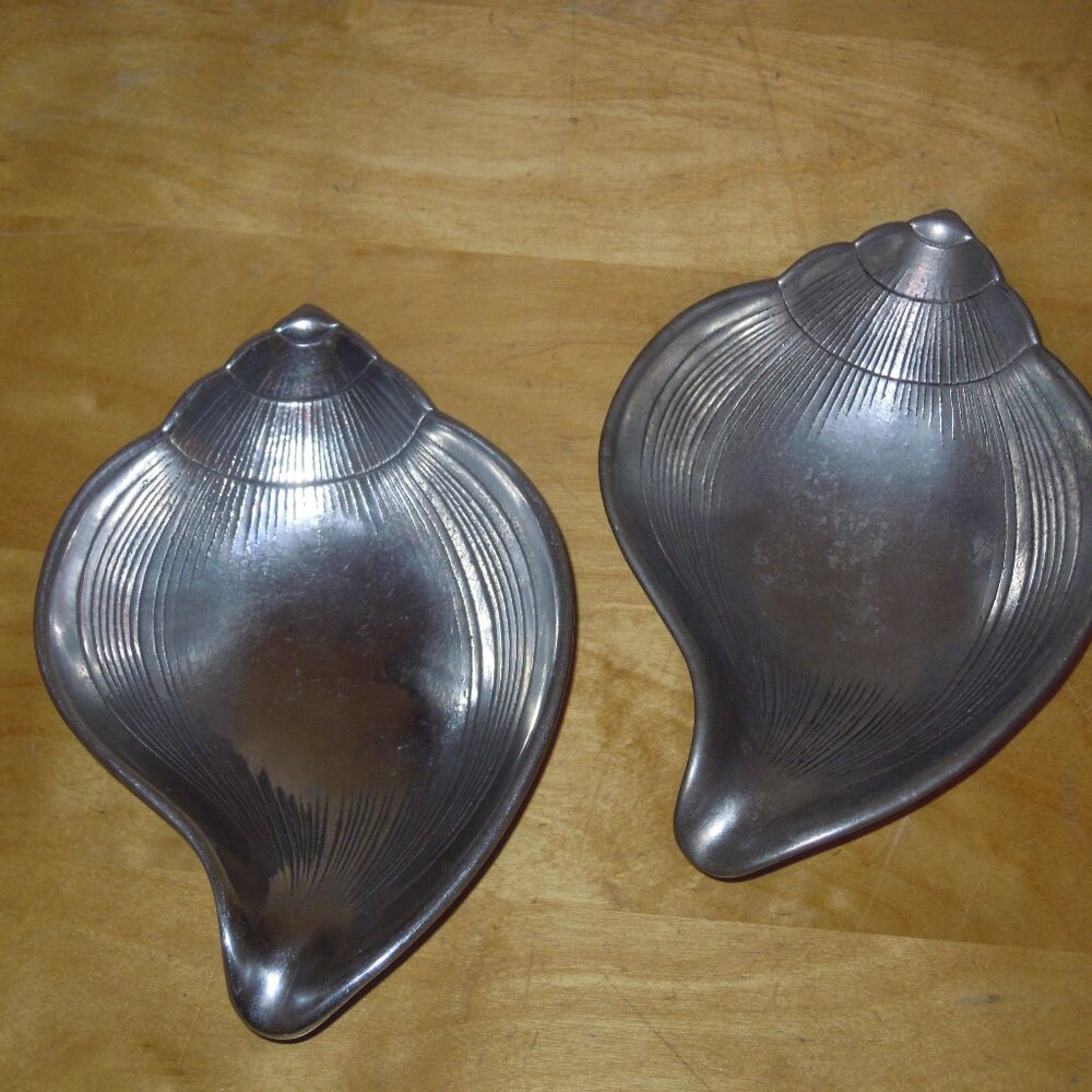 2 Vintage Arthur Court 1983 Aluminum Metal Sea Shell Bowl Dish 7.5"